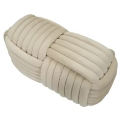 Pouf Panca Velluto Crema Rettangolare Elegante Salotto Camera da Letto
