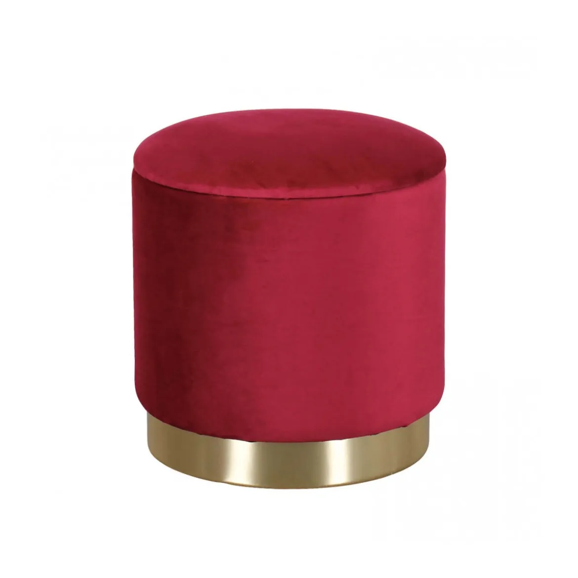 Pouf Poggiapiedi Rotondo da Salotto in Velluto Rosso base oro