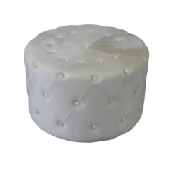 Pouf Poggiapiedi Rotondo in Velluto Beige 67 x 41 cm
