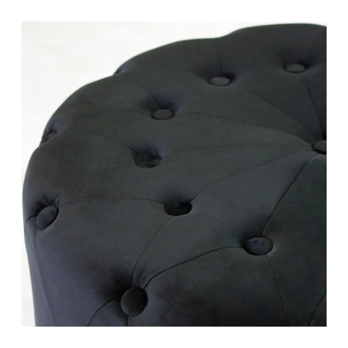 Pouf Poggiapiedi Rotondo in Velluto Nero 67 x 41 cm