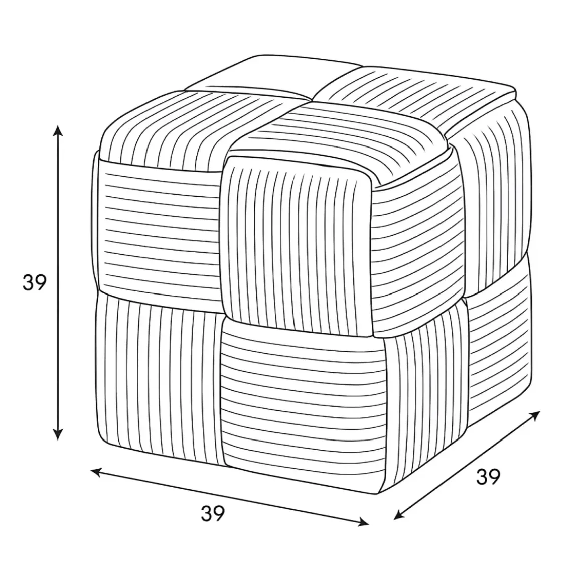 Pouf Quadrato 39x39x39 cm in Tessuto Effetto Intrecciato Mattone