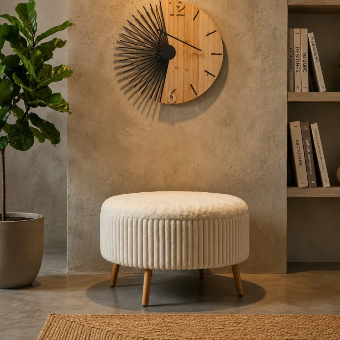 Pouf Rotondo Bianco 83x83 cm Imbottito Morbido per Soggiorno Relax