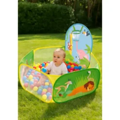 Recinto Pop-up per Bambini Richiudibile con Canestro e Palline Colorate