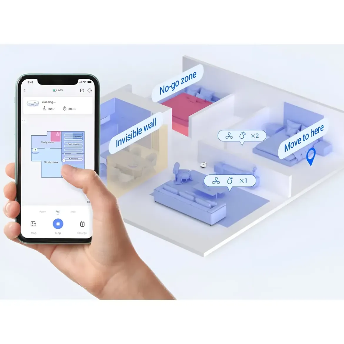 Robot Aspirapolvere Lavapavimenti Smart Bianco 0,35L Mappatura Wi-Fi