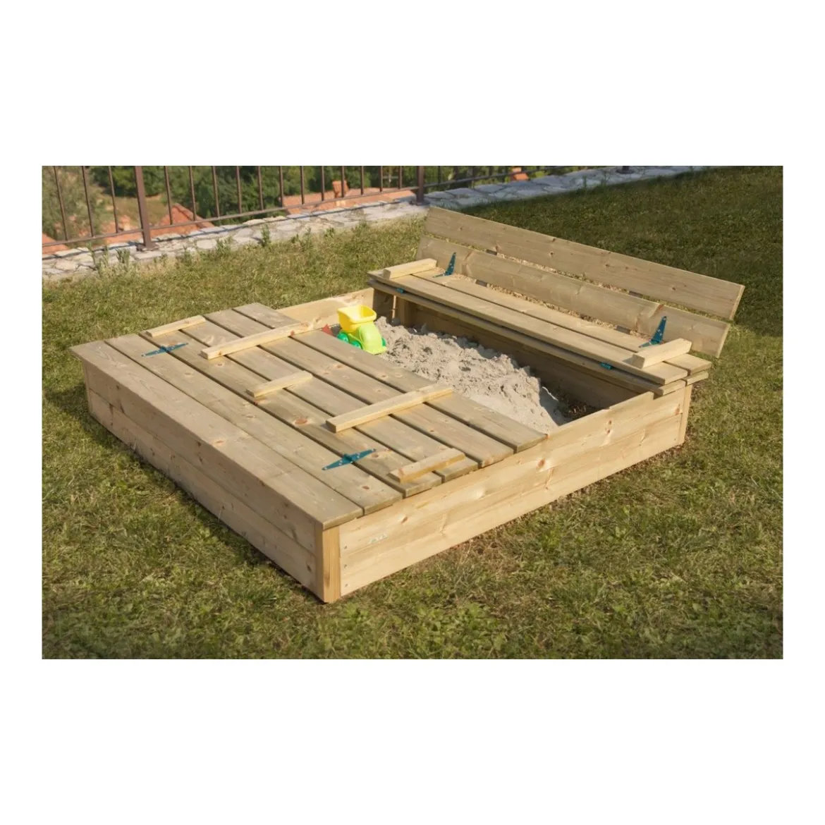 Sabbiera per Bambini in Legno 120x120 cm Gioco Sabbia Giardino Esterno Coperchio