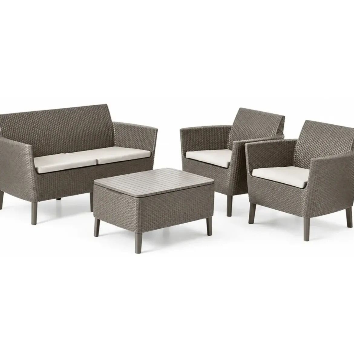 Salottino da Giardino 4 Posti Rattan Cappuccino con Cuscini e Tavolo