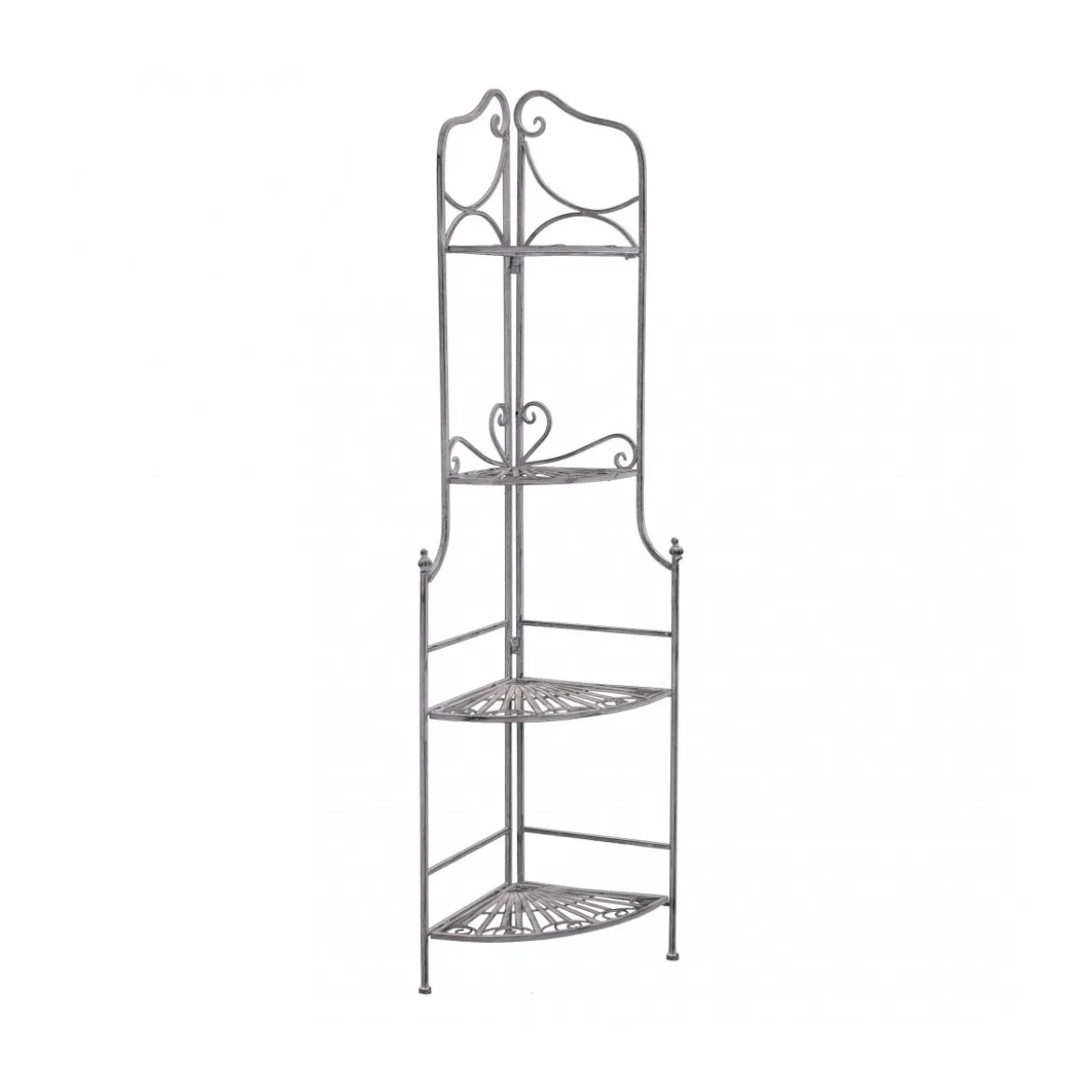 Scaffale Angolare in Metallo Antico 4 Ripiani Verniciato Bianco Portapiante