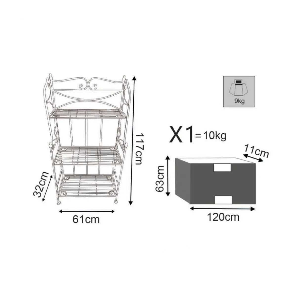 Scaffale per Piante con 3 Ripiani Bianco in Metallo Antico