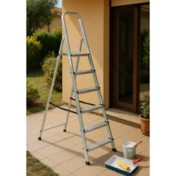 Scala 6 Gradini in Alluminio Domestica Richiudibile Scalini Max 150kg Varie Casa