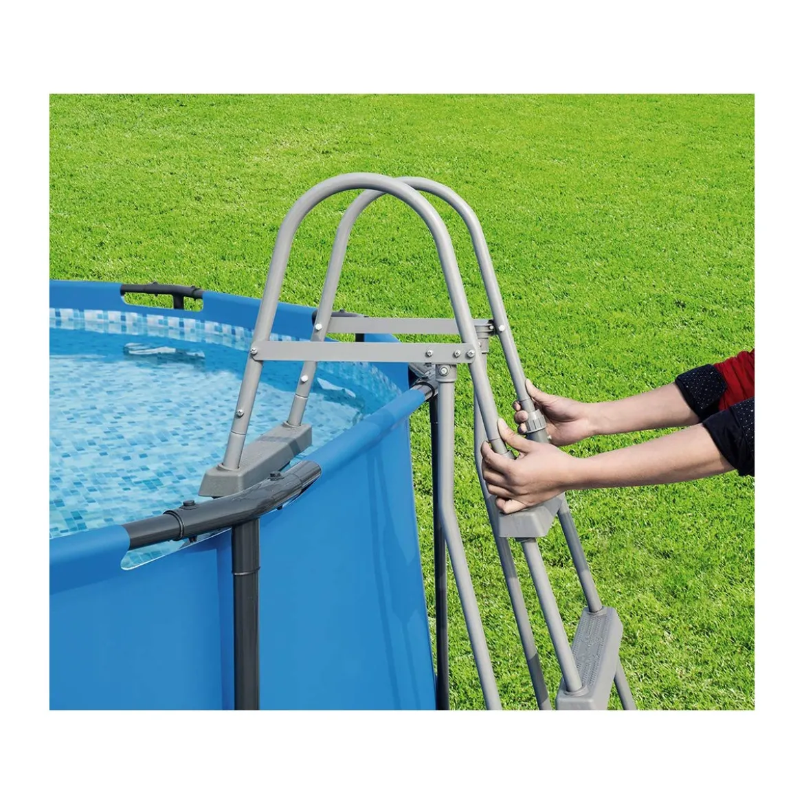Scaletta per Piscina 3 gradini 107 cm Fuori Terra in Acciaio per Bambini Scala