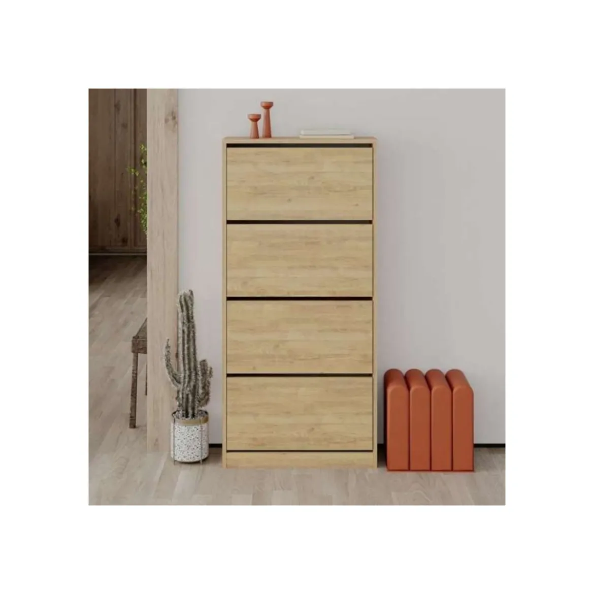 Scarpiera 4 Ante a Ribalta Doppie Legno Rovere Chiaro