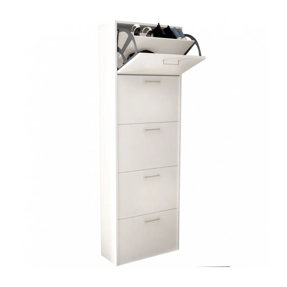 Scarpiera 5 Ante in Legno Design Slim per Entrata Salvaspazio in Legno Bianco