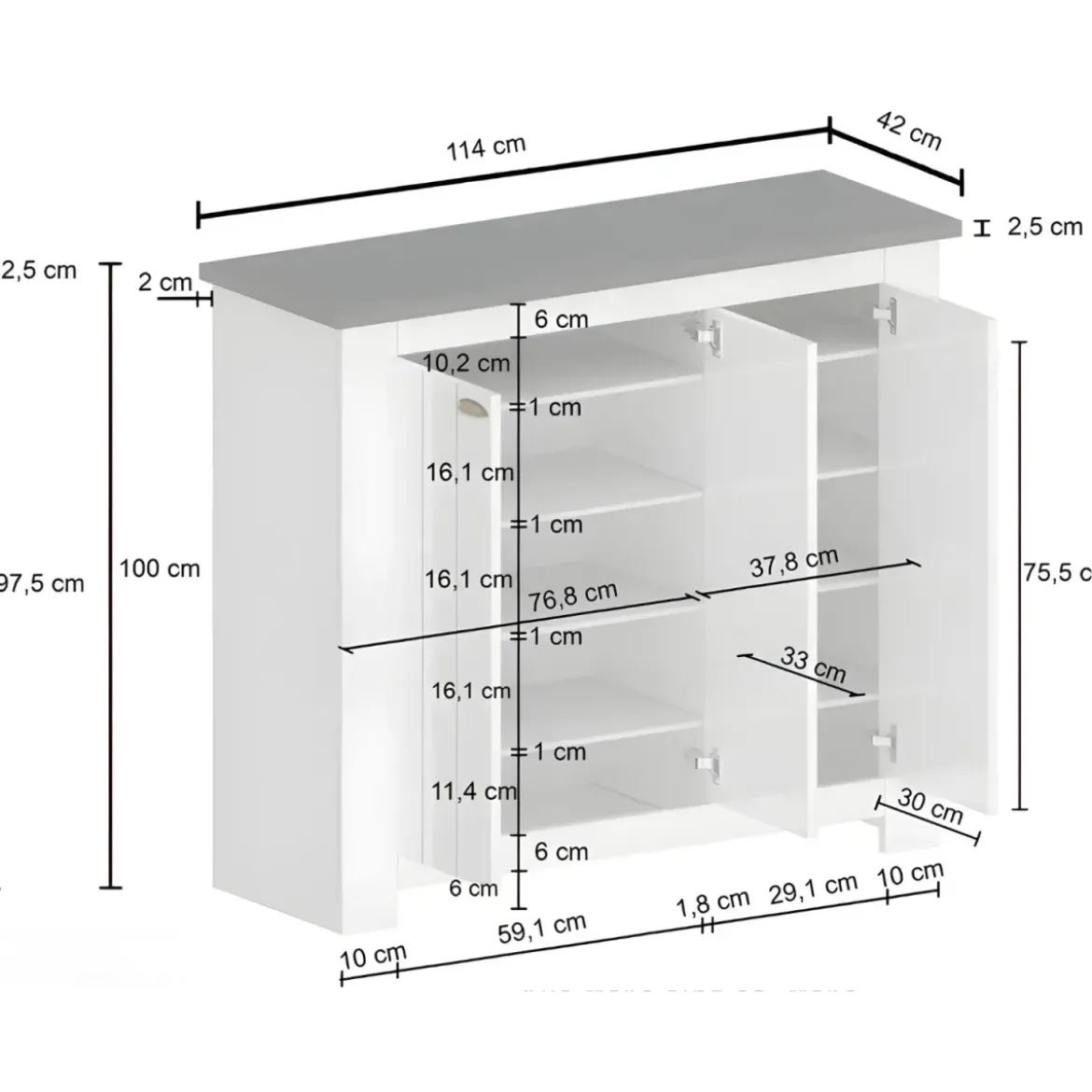 Scarpiera 3 Ante Mobile Ingresso Bianco Report 8 Ripiani 114x42x100 cm