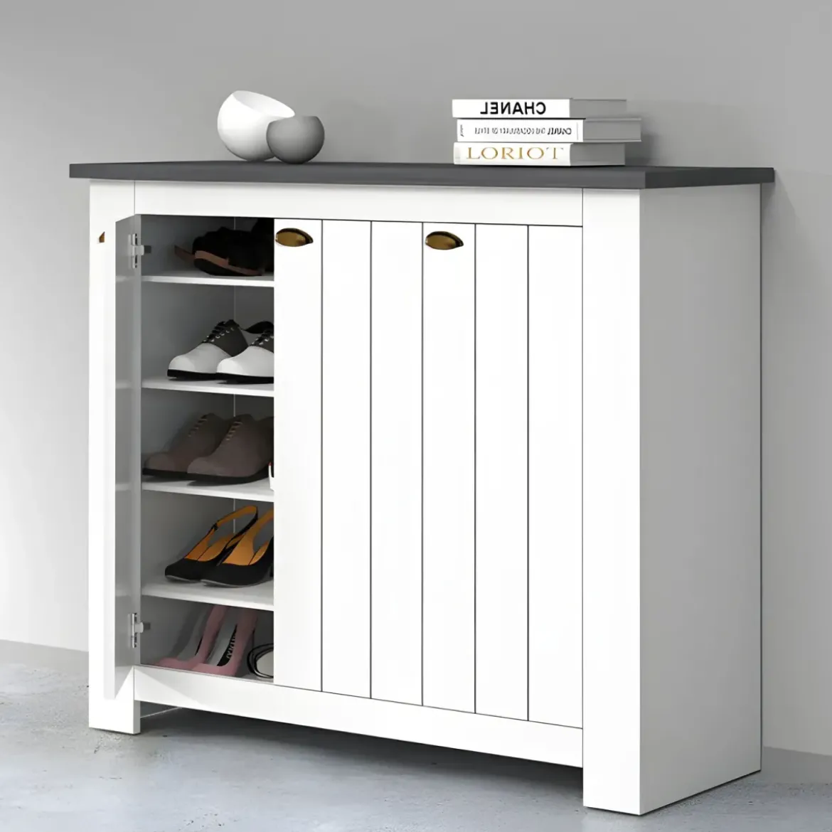 Scarpiera 3 Ante Mobile Ingresso Bianco Report 8 Ripiani 114x42x100 cm