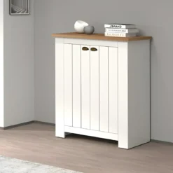 Scarpiera 2 Ante Mobile Ingresso Bianco Rovere 4 Ripiani 84x42x100 cm