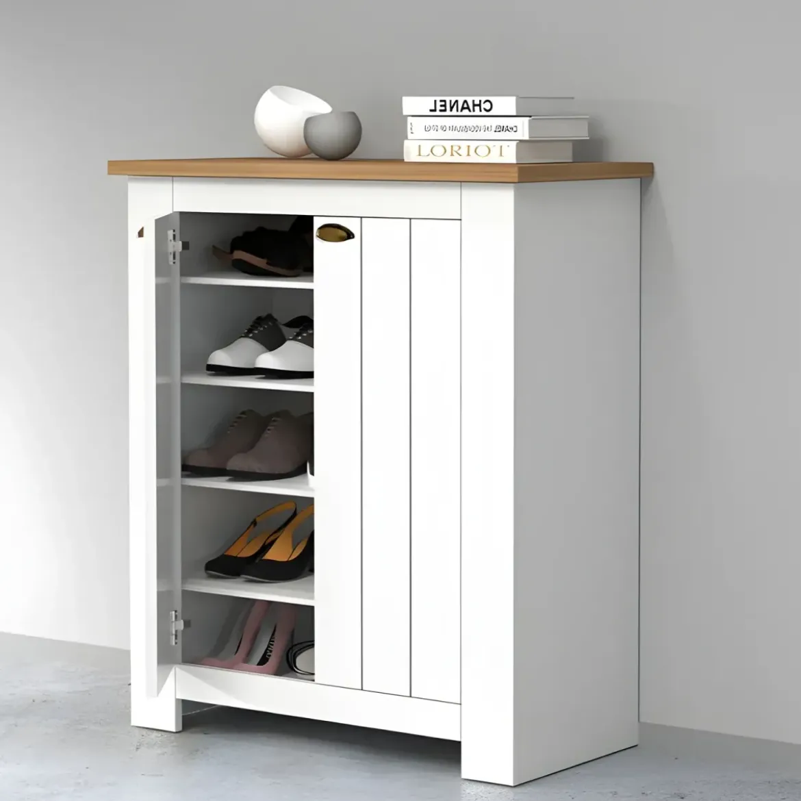Scarpiera 2 Ante Mobile Ingresso Bianco Rovere 4 Ripiani 84x42x100 cm