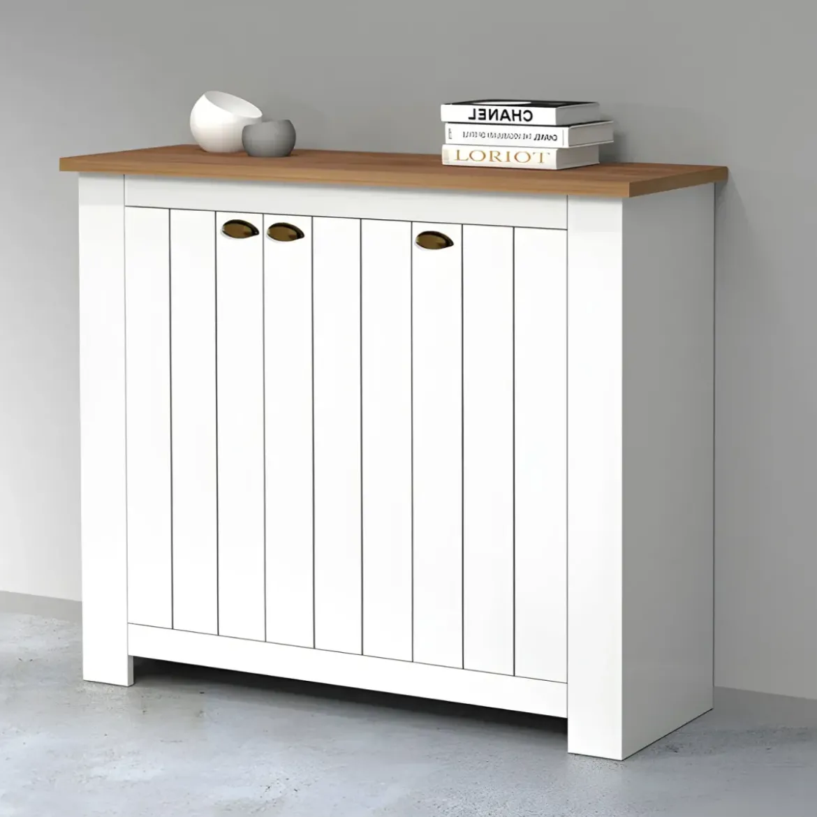Scarpiera 3 Ante Mobile Ingresso Bianco Rovere 8 Ripiani 114x42x100 cm
