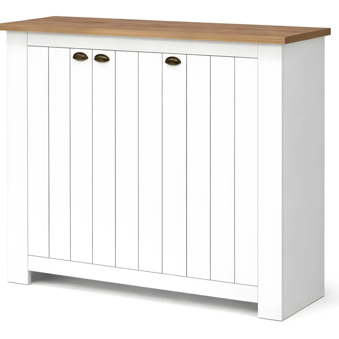 Scarpiera 3 Ante Mobile Ingresso Bianco Rovere 8 Ripiani 114x42x100 cm