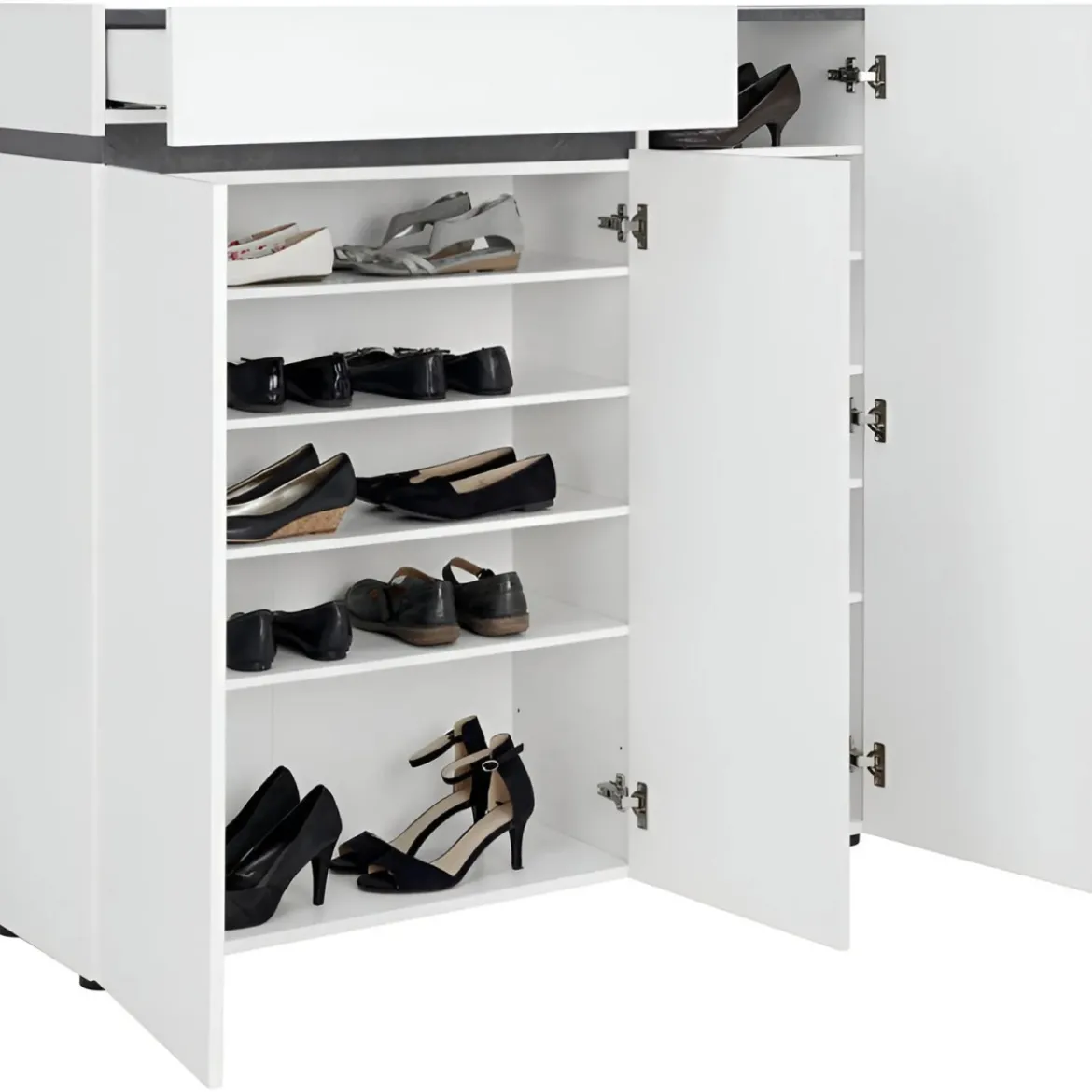 Scarpiera 3 Ante 120x34x115 cm Bianca con Cassetto Soft-Close
