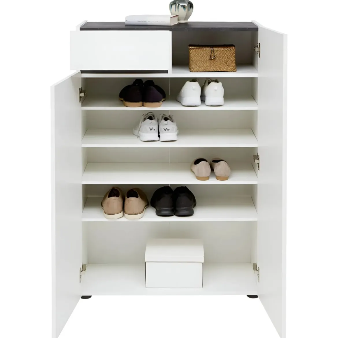Scarpiera Bianca 80x34x115 cm 2 Ante e Cassetto Soft-Close