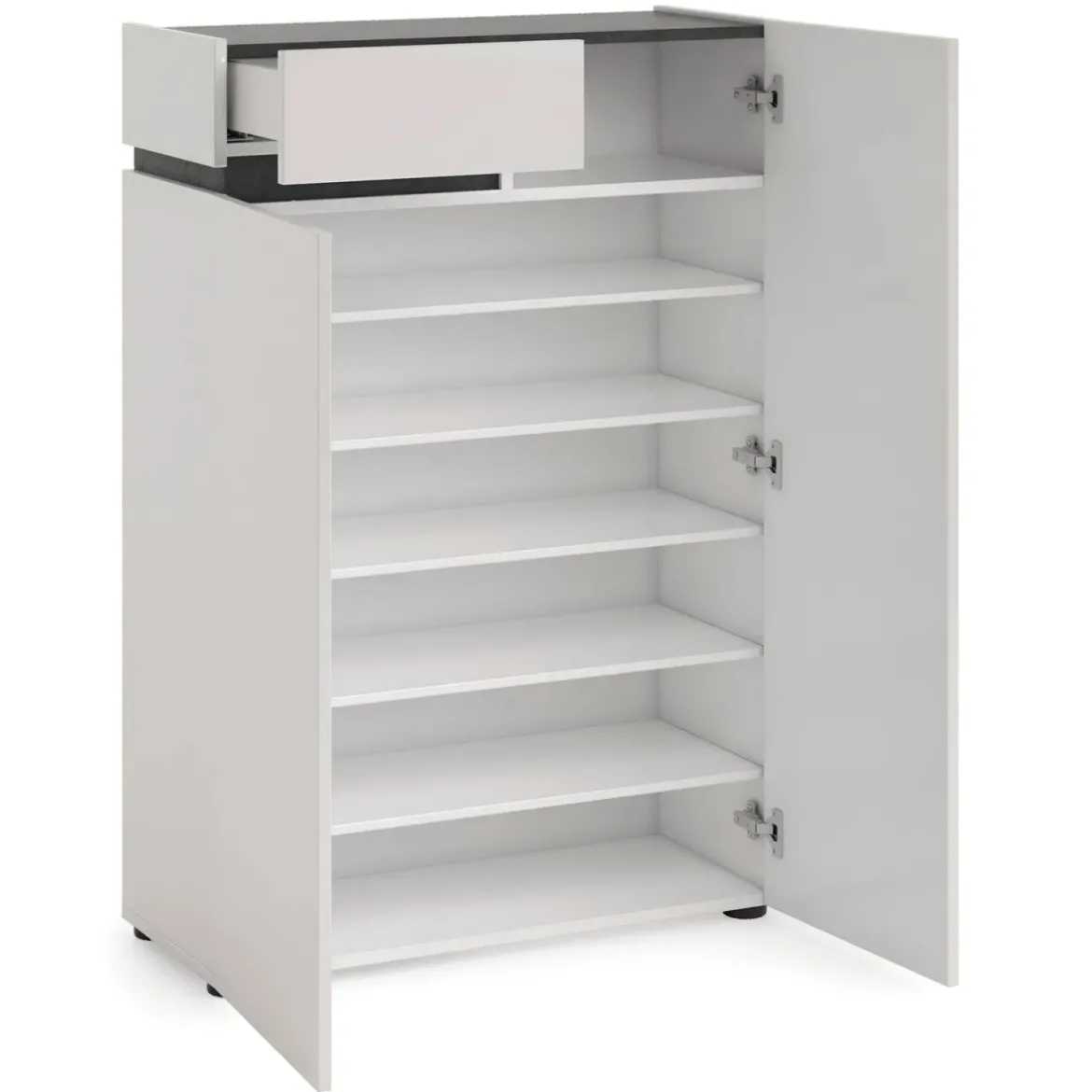 Scarpiera Bianca 80x34x115 cm 2 Ante e Cassetto Soft-Close