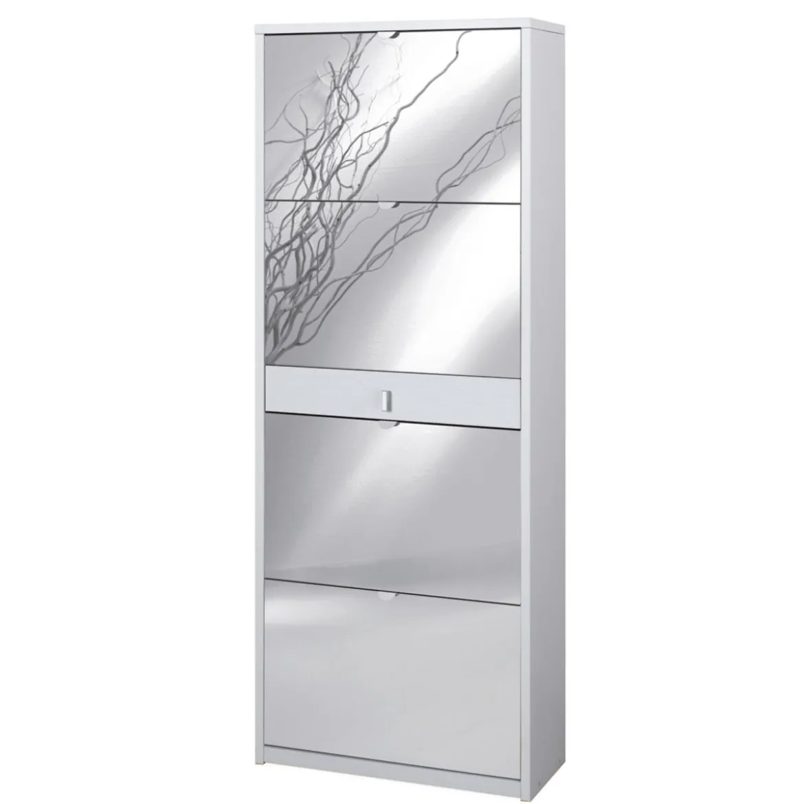 Scarpiera Bianco 4 Ante a Specchio Ribalta Doppia con Cassetto Porta Scarpe Slim