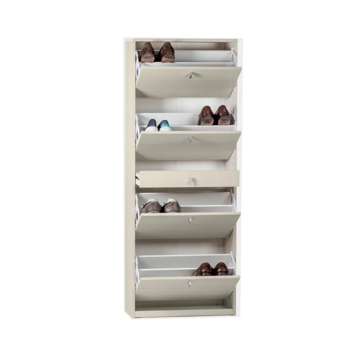 Scarpiera Bianco 4 Ante a Specchio Ribalta Doppia con Cassetto Porta Scarpe Slim