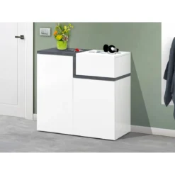 Scarpiera da Ingresso Bianco e Ardesia Mobile Porta Scarpe con 2 Ante