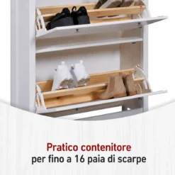 Scarpiera da Ingresso Mobile con 2 Ante Ribalta Cassetto Legno Bianco