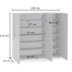 Scarpiera Grigia 3 Ante 120x34x115 cm Melaminico Laccato