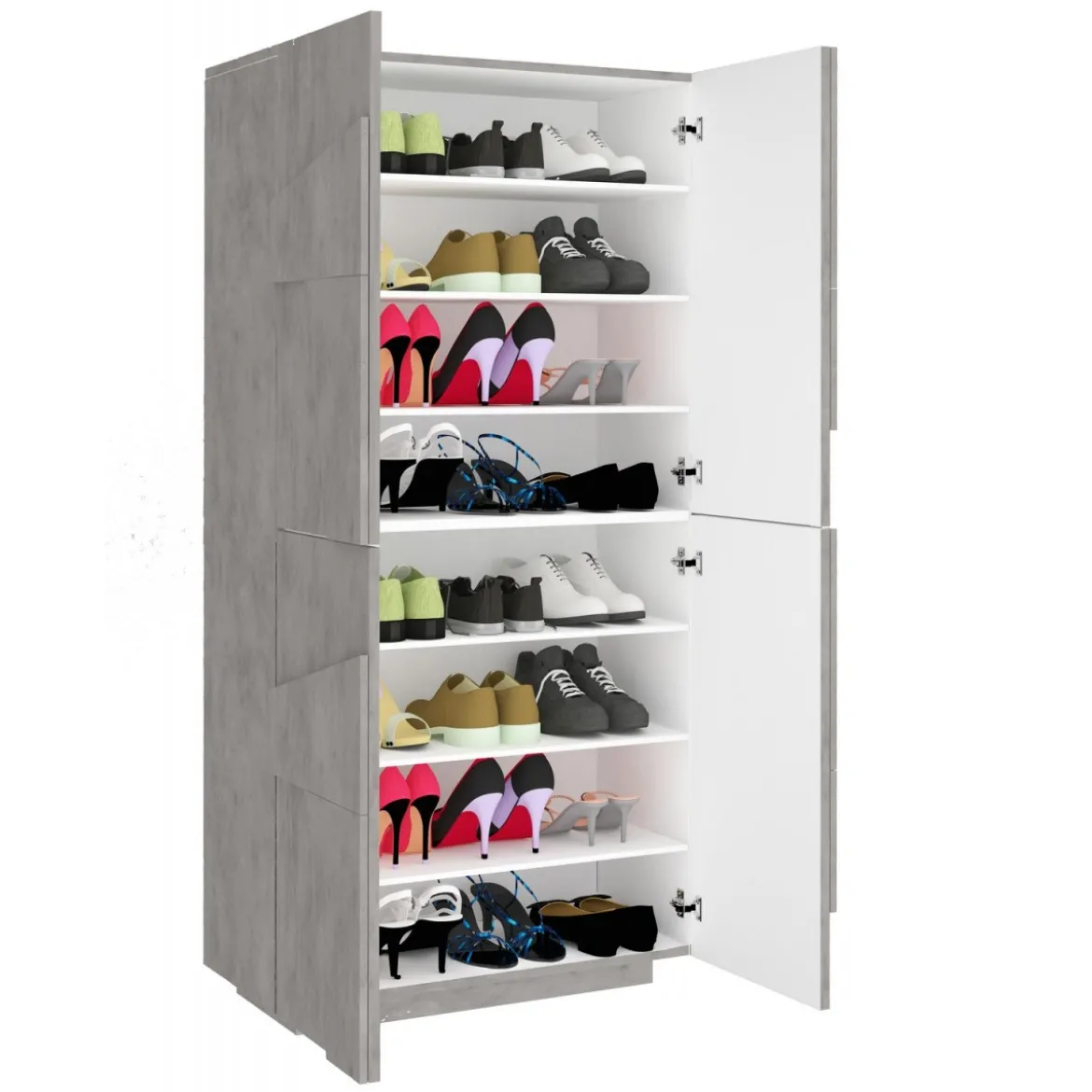 Scarpiera Grigio in Legno a 4 Ante per 32 Paia di Scarpe Mobile Grande