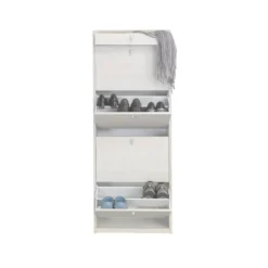 Scarpiera Ossido Bianco 4 Ante a Specchio Ribalta Doppia 20 Paia Cassetto Scarpe