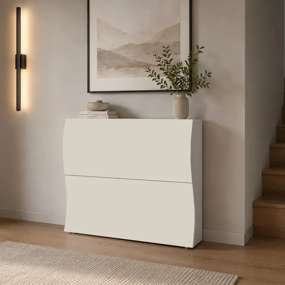 Scarpiera Salvaspazio 2 Ante a Ribalta Legno Beige Cachemire Ingresso