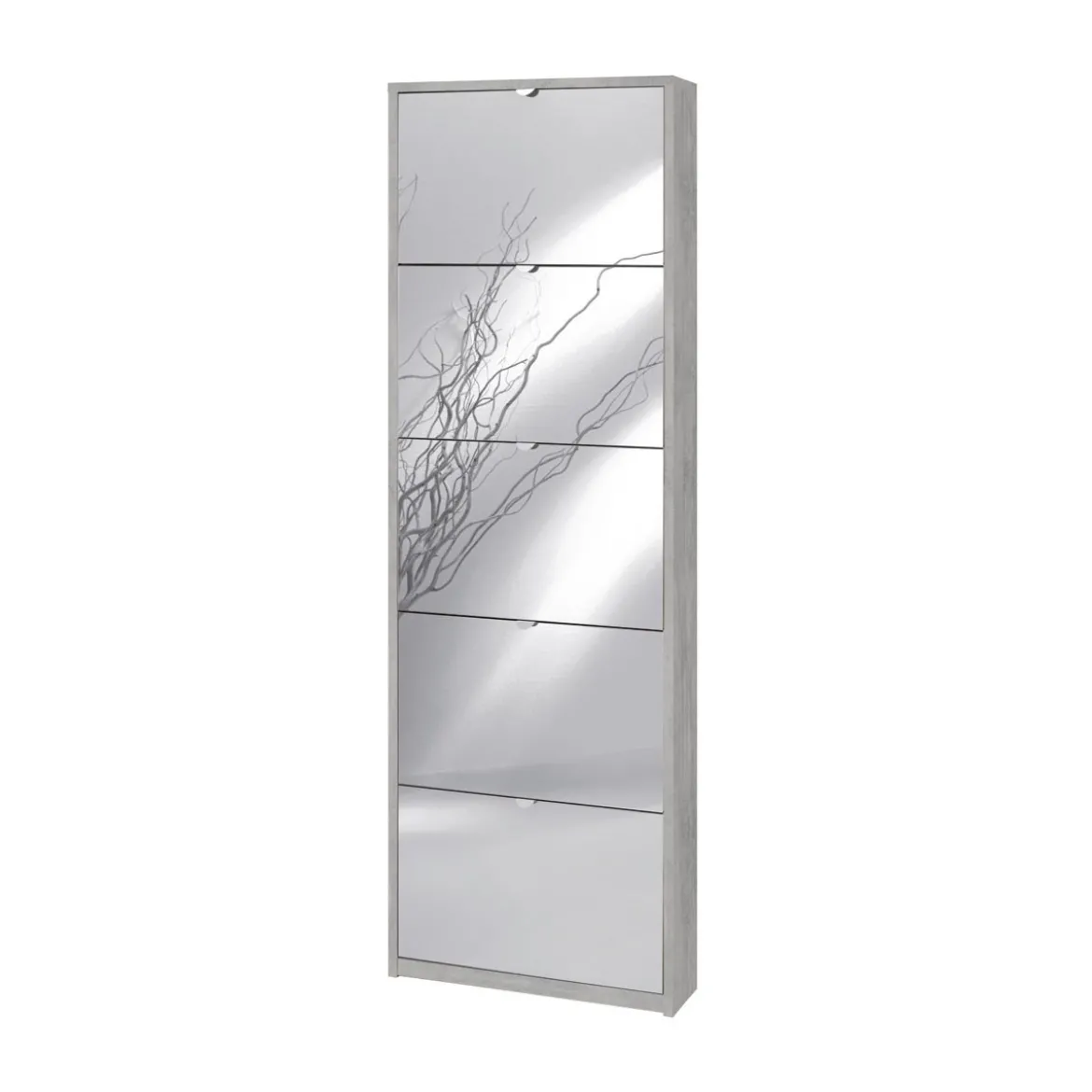 Scarpiera Slim 5 Ante con Specchio Ribalta Grigio Legno Porta Scarpe Salvaspazio
