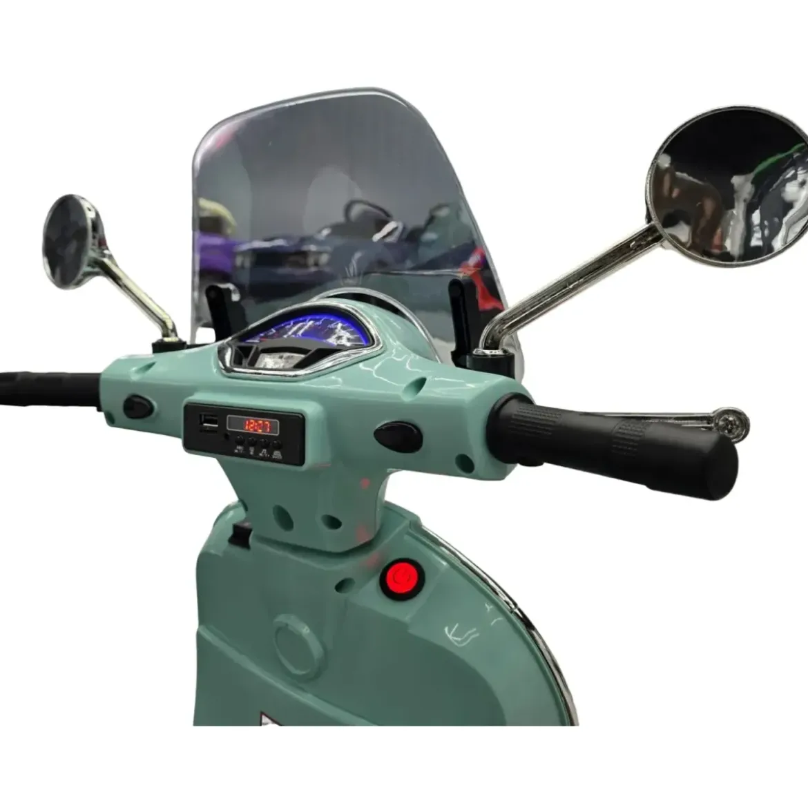 Scooter Elettrico per Bambini Vespa GT 12V Verde Sedile in Pelle Luci