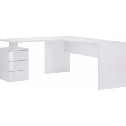 Scrivania Angolare Cassettiera Bianco Moderno Grande da Ufficio Cameretta