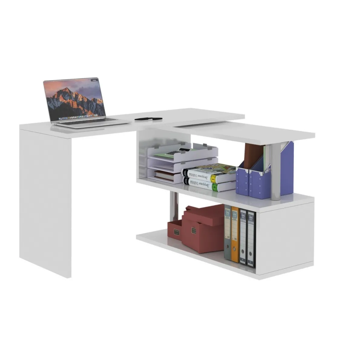 Scrivania Bianco Girevole con Ripiani Libreria Salvaspazio Ufficio Studio