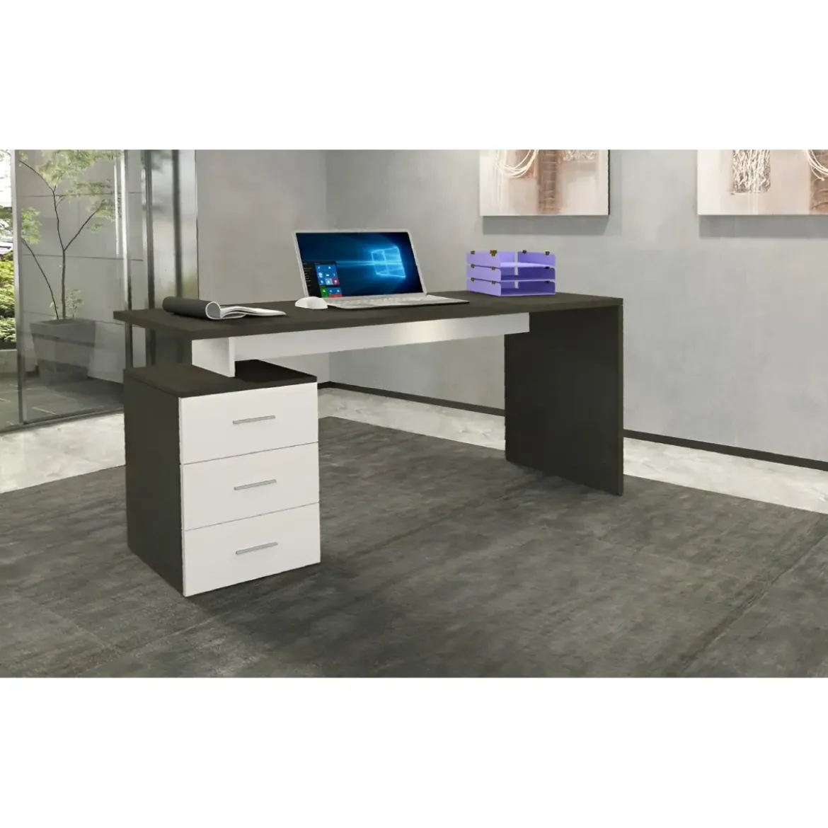 Scrivania con 3 Cassetti Bianco Report Ufficio Studio 160x60x75 cm