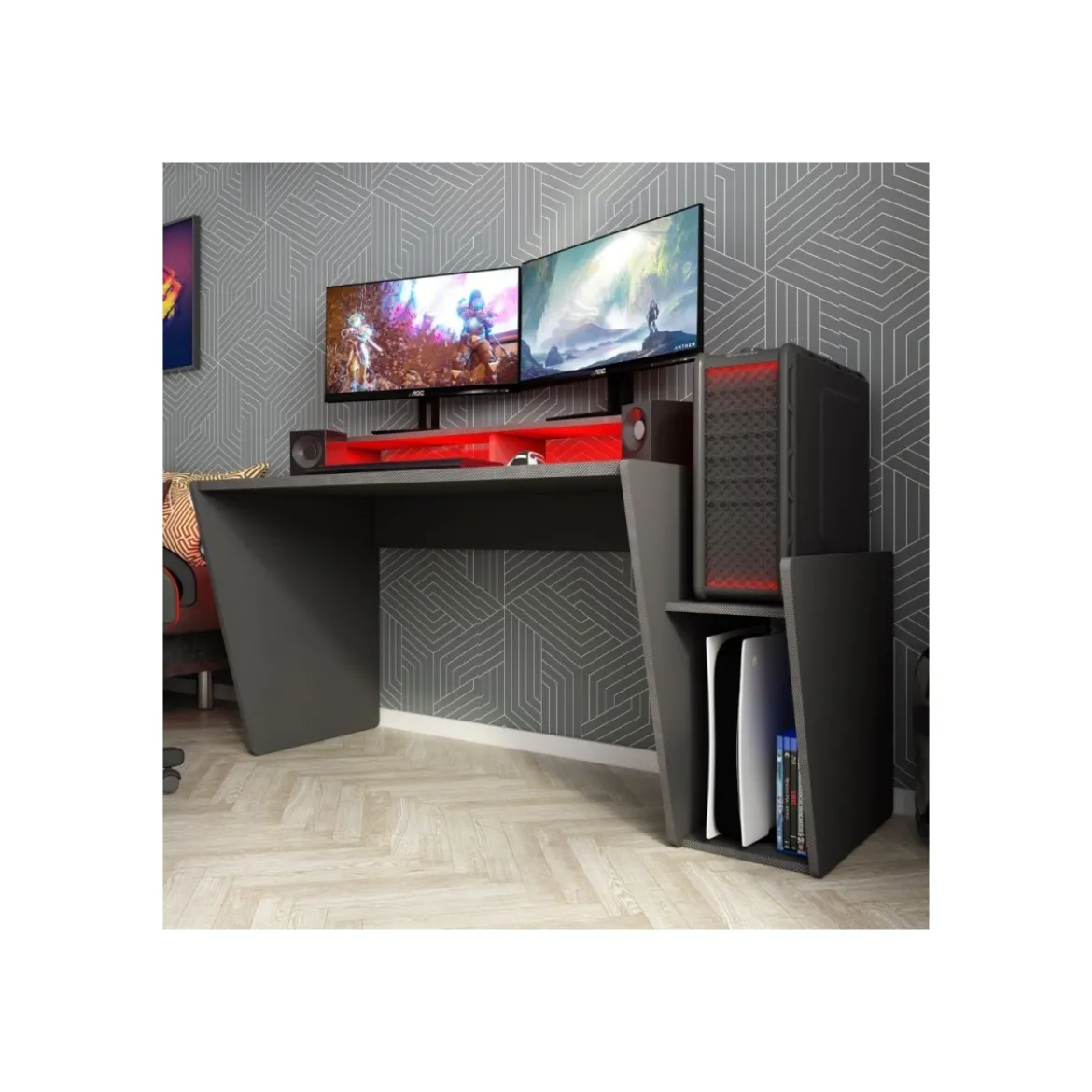 Scrivania da Gaming 130cm con luci a led e porta cuffie