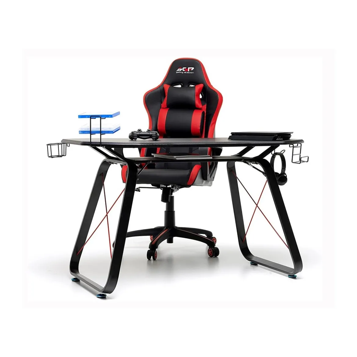 Scrivania da Gaming Nera Tavolo Gamer Pc Computer Postazione Moderna Cameretta