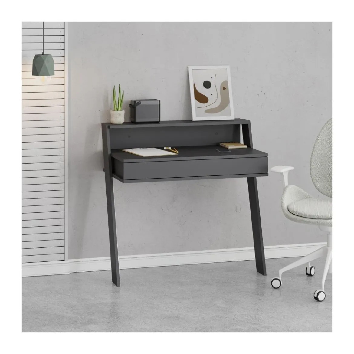 Scrivania da Parete Antracite 94x50 cm per Ufficio Coworking Bordi PVC