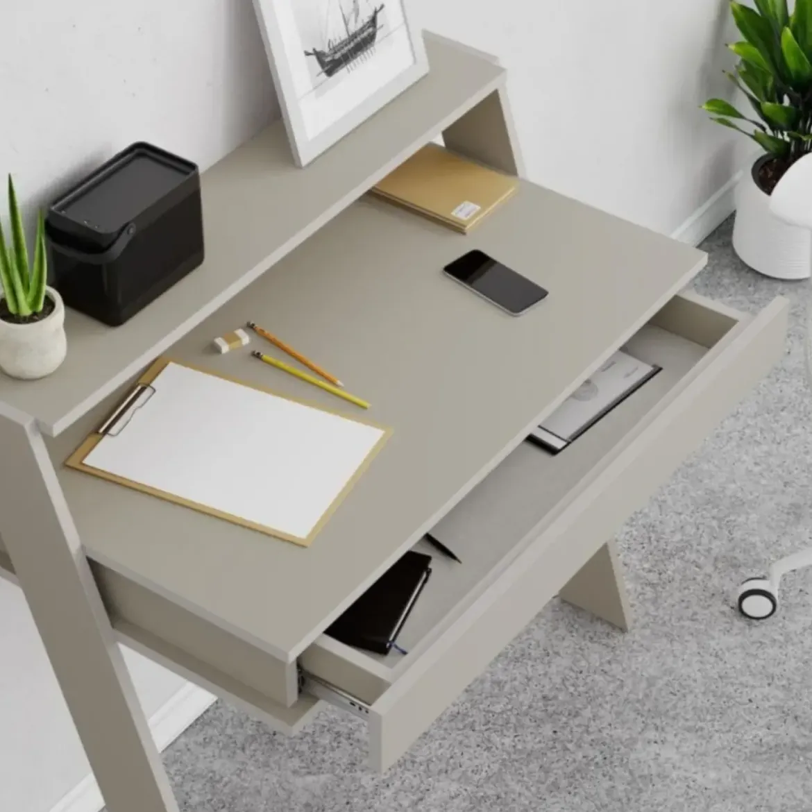 Scrivania da Parete con Cassetto Beige Cashmere Salvaspazio per Studio