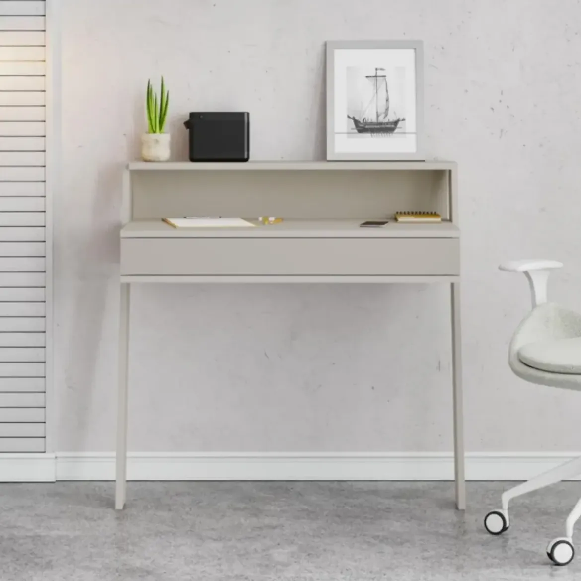 Scrivania da Parete con Cassetto Beige Cashmere Salvaspazio per Studio