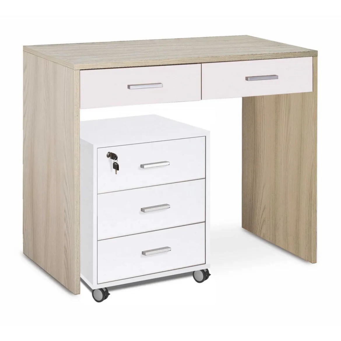 Scrivania Mobile in Legno 90 cm Olmo Bianco Cassetti Uffico Camera Studio