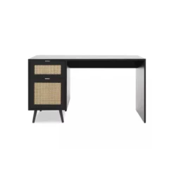 Scrivania Nera 130x55 cm con Anta e Cassetto Vimini