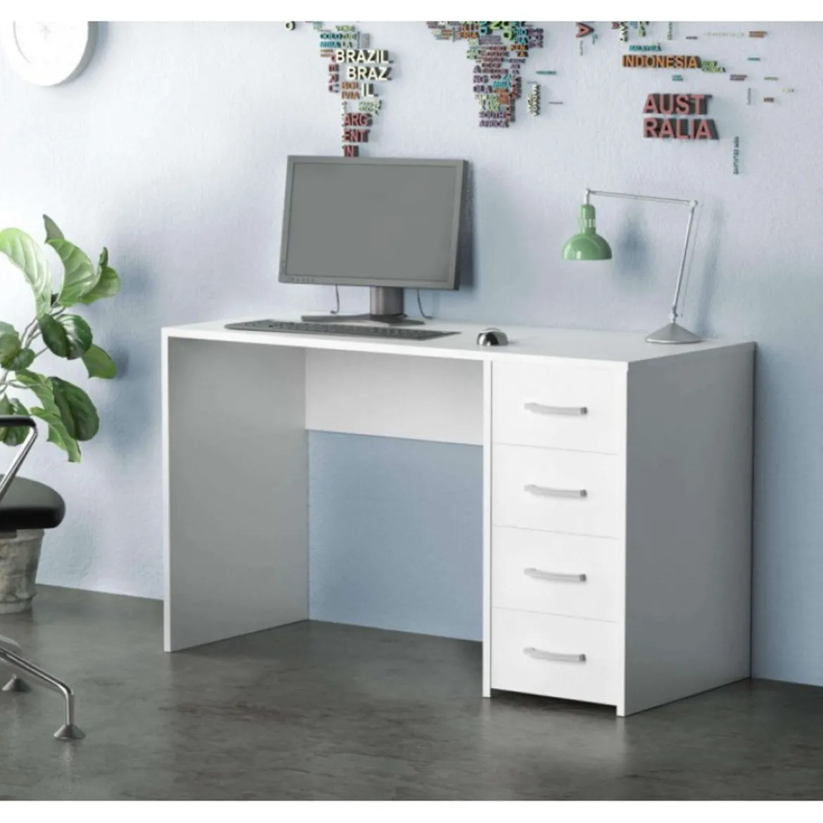 Scrivania Porta Pc in Legno Bianco per Ufficio Cameretta Bambini Cassetto