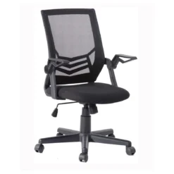 Sedia con Braccioli Nera Poltrona Ufficio Ruote Reclinabile Imbottita Scrivania