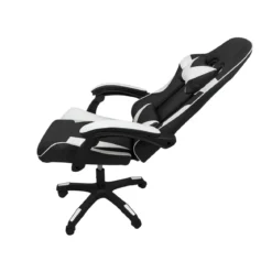 Sedia da Gaming in PVC con Imbottitura Nero e Bianco Reclinabile Girevole