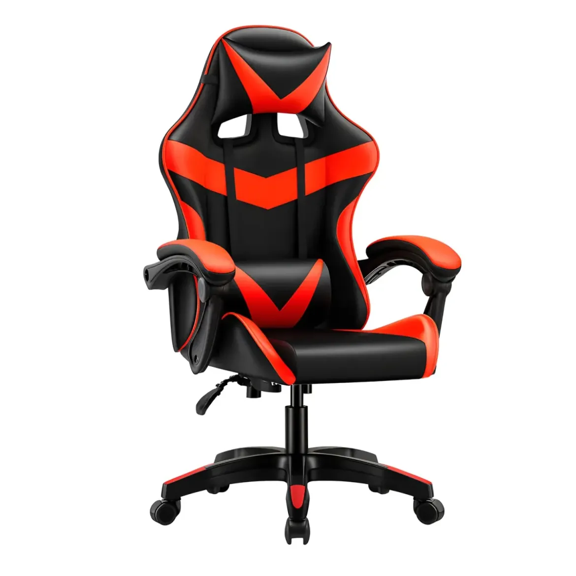 Sedia da Gaming in PVC con Imbottitura Nero e Rosso Reclinabile Girevole