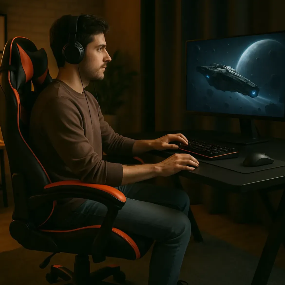 Sedia da Gaming in PVC con Imbottitura Nero e Rosso Reclinabile Girevole